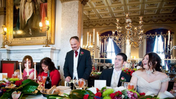 Oadby Florist, Wigston Florist, Leicester wedding flowers, Belvoir Castle wedding, dining room flowers, top table flowers