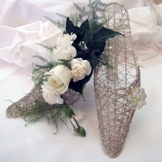 Oadby florist, Wigston florist, Leicester coporate & business flowers, White orchids, high heel, Cinderella arrangements