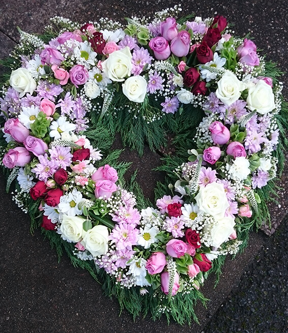 Oadby Funeral Flowers, Wigston Funeral Flowers, Market Harborough Funeral Flowers, Leicester Funeral Flowers, Open Heart Tribute pink & white flowers