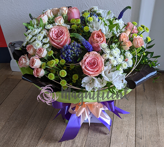 Oadby Funeral Flowers, Wigston Funeral Flowers, Market Harborough Funeral Flowers, Condolence Bouquet, Round handtied bouquet
