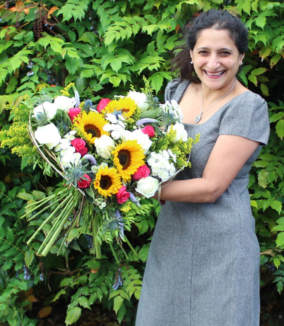 Oadby florist, Wigston florist, Heart shaped colourful bouquet with sunflowers and roses