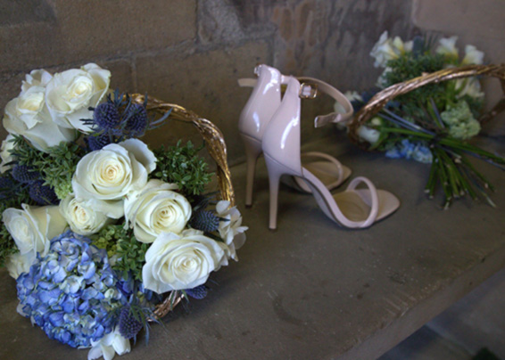 Oadby florist, Wigston Florist, Leicester wedding flowers, bridesmaids bouquets, blue and white with high heels
