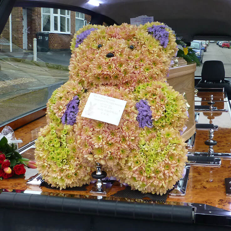 Market Harborough Funeral Flowers, Large, 3D, Floral Teddy bear tribute.