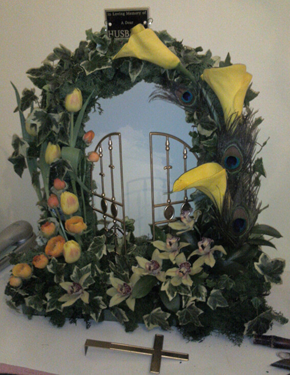 Oadby funeral flowers, Wigston funeral flowers, Gates of Heaven tribute, contemporay.
