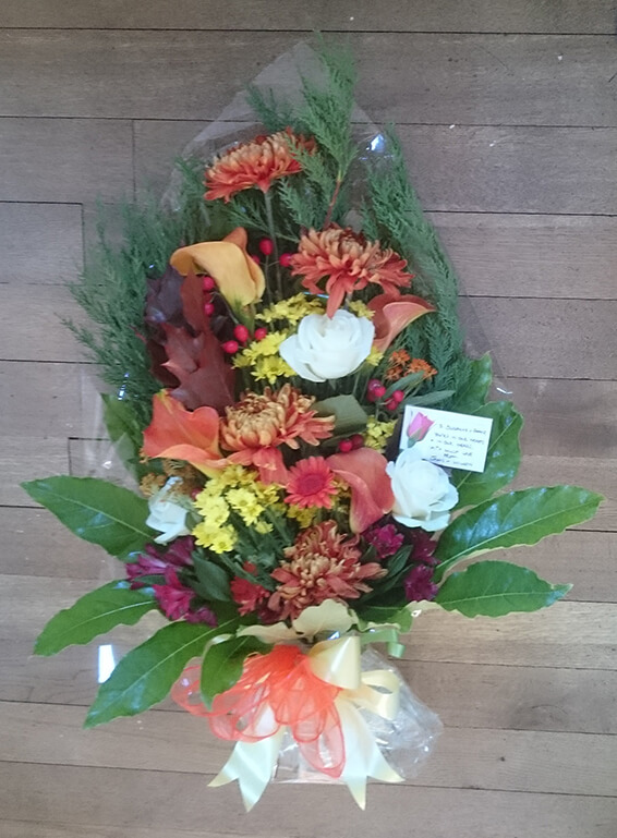 Oadby Funeral Flowers, Wigston Funeral Flowers, Tied Sheaf Tribute, Autumn flowers