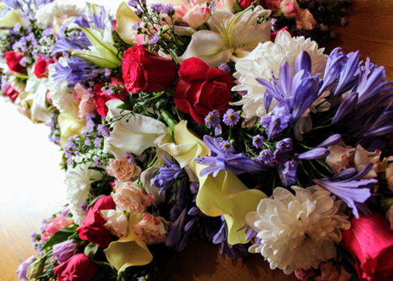 Oadby florist, Wigston florist, Market Harborough Funeral Florist, Leicester funeral flowers, Leicester Natural burial flowers, Vibrant & Colourful Biodegradable Cross Details