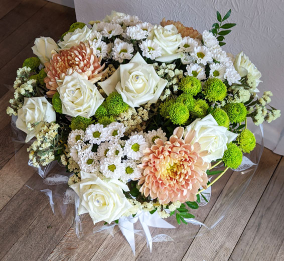 Oadby florist, Wigston florist, White roses with diamonte, 60th anniversary, handtied bouquet