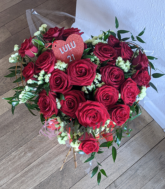 Oadby florist, Wigston florist, Heart shaped bouquet with red roses