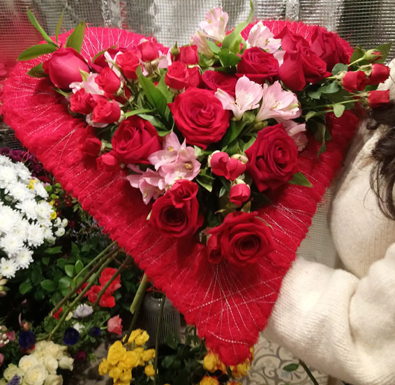 Oadby florist, Wigston florist, Heart shaped bouquet with red frame, red roses, pink alstro